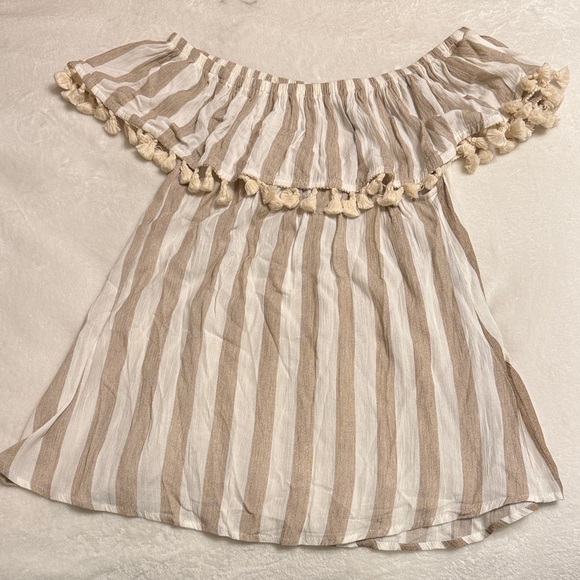 Striped Off-Shoulder Top with Tassels - Picture 1 of 3